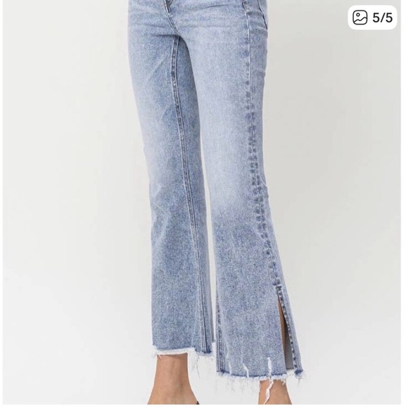 VERVET BY FLYING MONKEY High-Rise Side Slit Light Blue Crop Flare Jeans - Picture 5 of 12